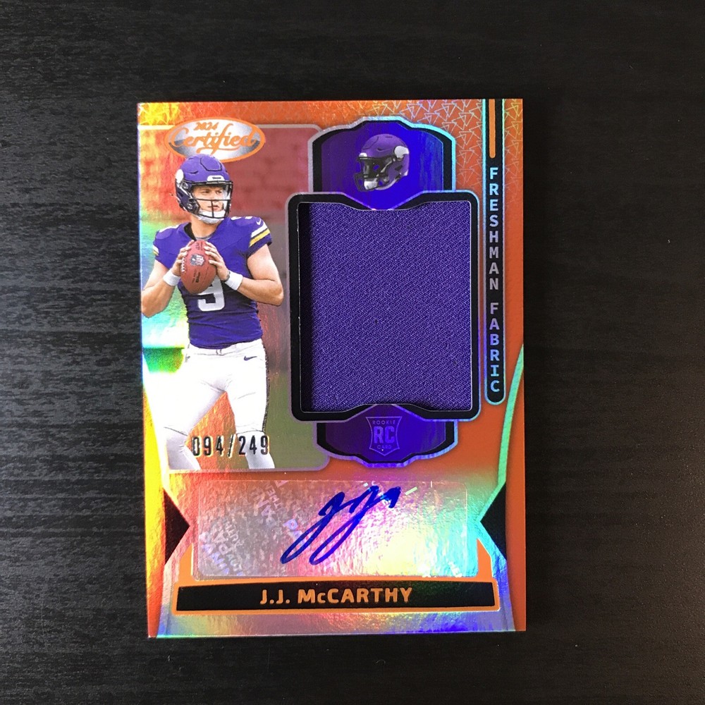 J.J. MCCARTHY 2024 Certified Freshman Fabric Orange RPA 094/249 Vikings Rookie