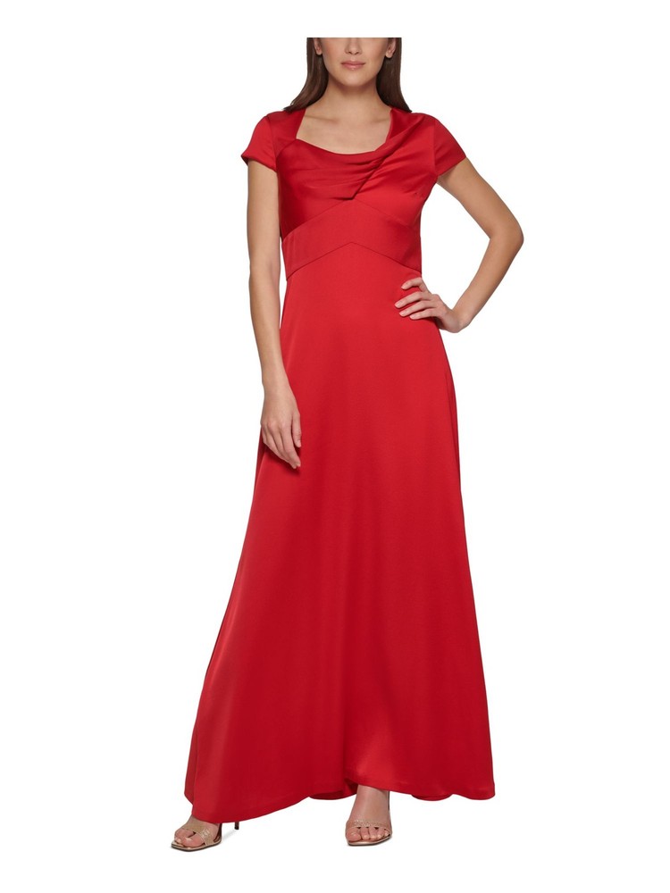 DKNY Womens Red Formal Twist-Front Cap Sleeve Gown Dress Size 8