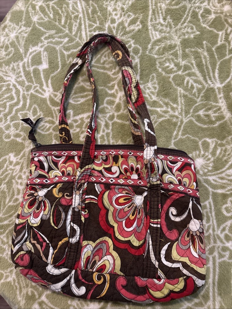 Vera Bradley Betsy Zipped Shoulder Bag Puccini Retired Quilted Brown Red