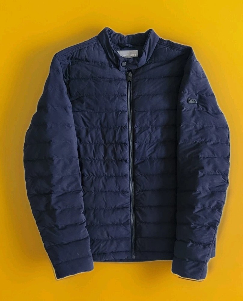 Michael Kors Men's Navy Down Filled Full Zip Logo Lightweight Puffer Jacket! M