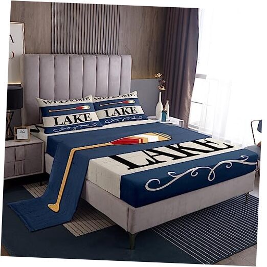 Kids Lake Sheet Set Size Lake House Paddle Relax Bed Sheets Set Queen Multi 20