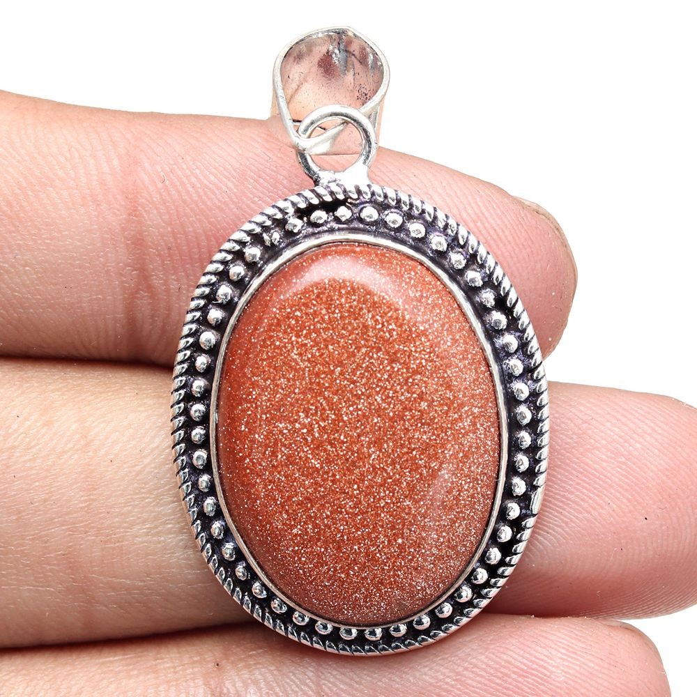 Red Sunsitara Gemstone Silver Pendant Handmade Gift For Her 1.75 Inch