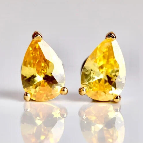 2.60 Ct Pear Simulated Citrine Stud Earrings in 925 Sterling Silver