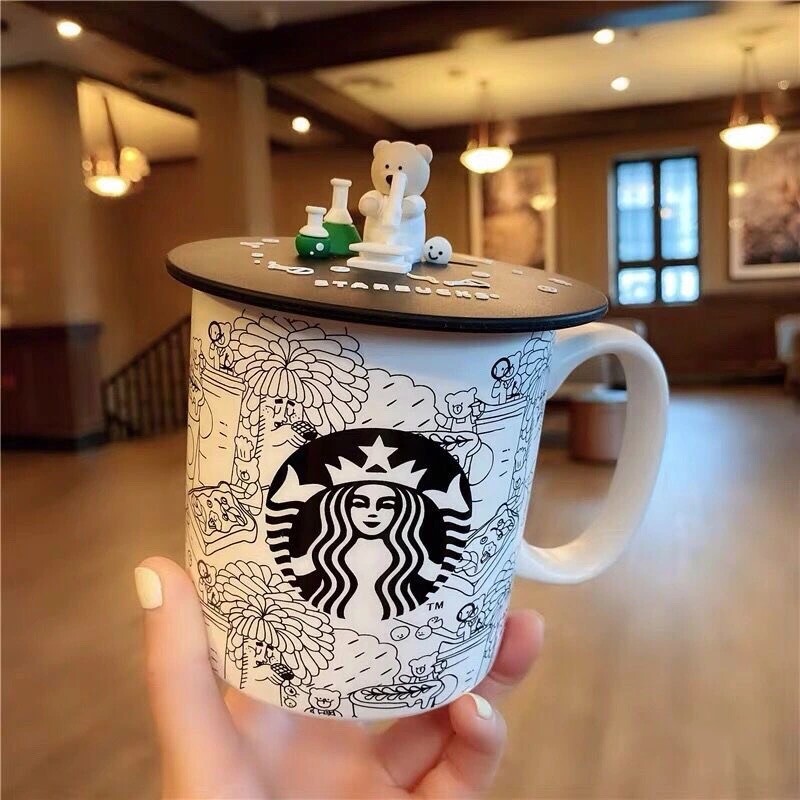 NEW Starbucks Cute Bear Coffee Mug w/ lid Tea cup Birthday Presents Sakura Gifts