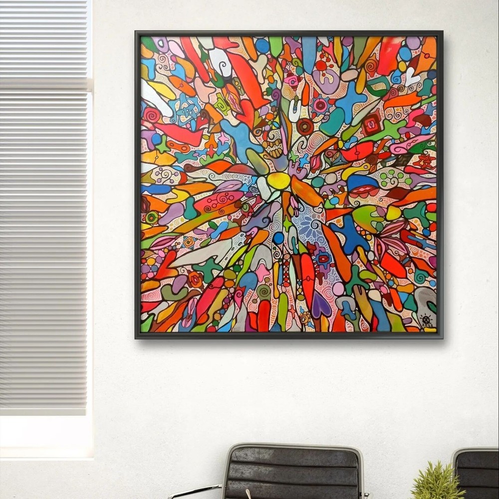 Hand Painted Original  Abstract trippy UV Reactive Canvas LEMINX BURNING DESIRE