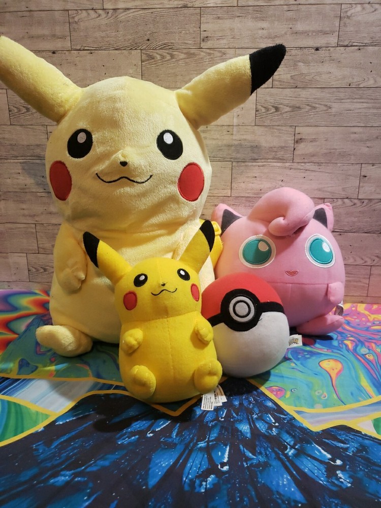 Pokemon 4 Plush Lot Pikachu Backpack Pikachu Pokeball Jigglypuff Pokemon Tags