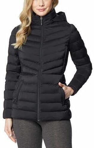 NWOT 32 Degrees Heat Womens Stretch Puffer Hooded Jacket Black Size Small