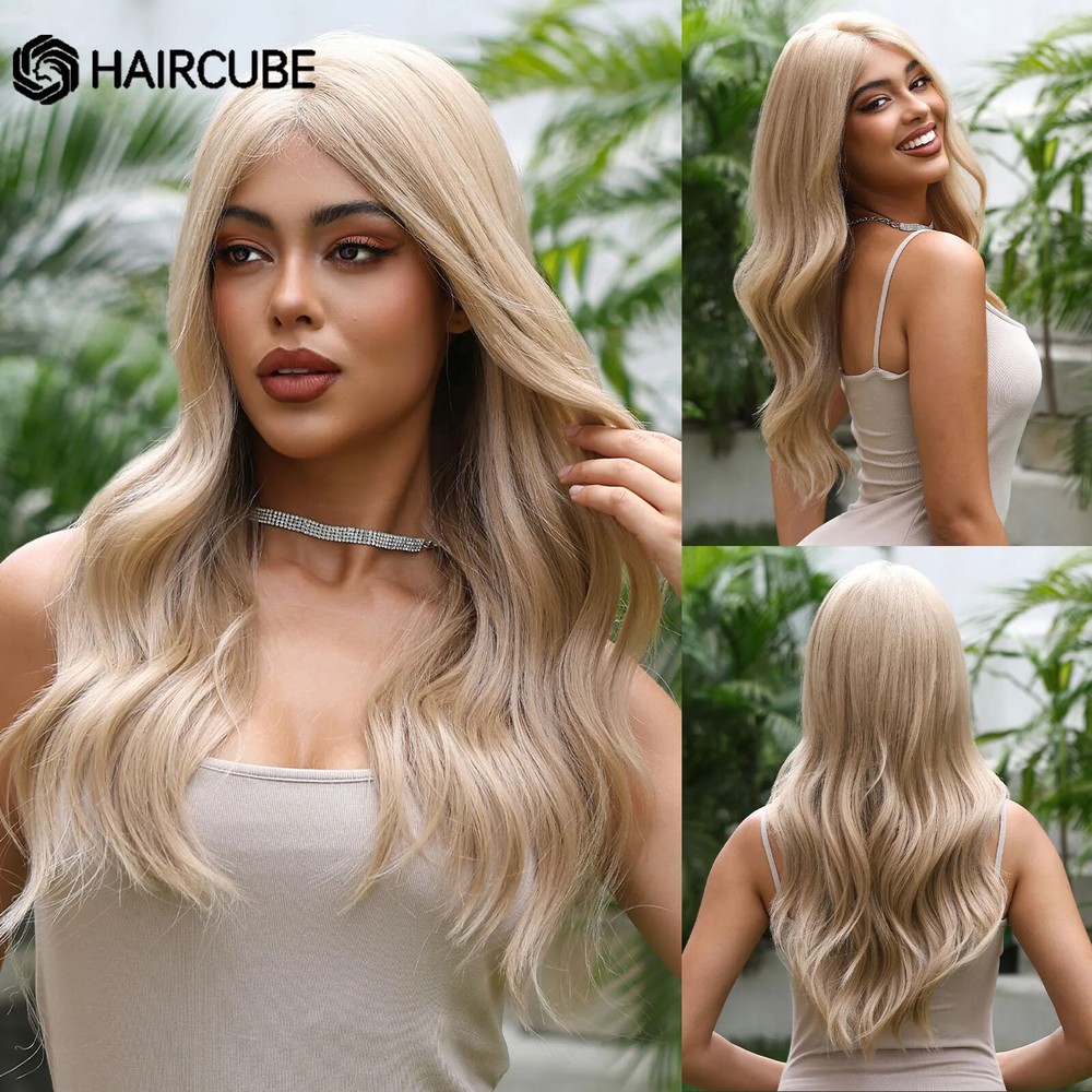 Long Wavy Lace Front Synthetic Wig with Middle Part for Cosplay or Daily Wear