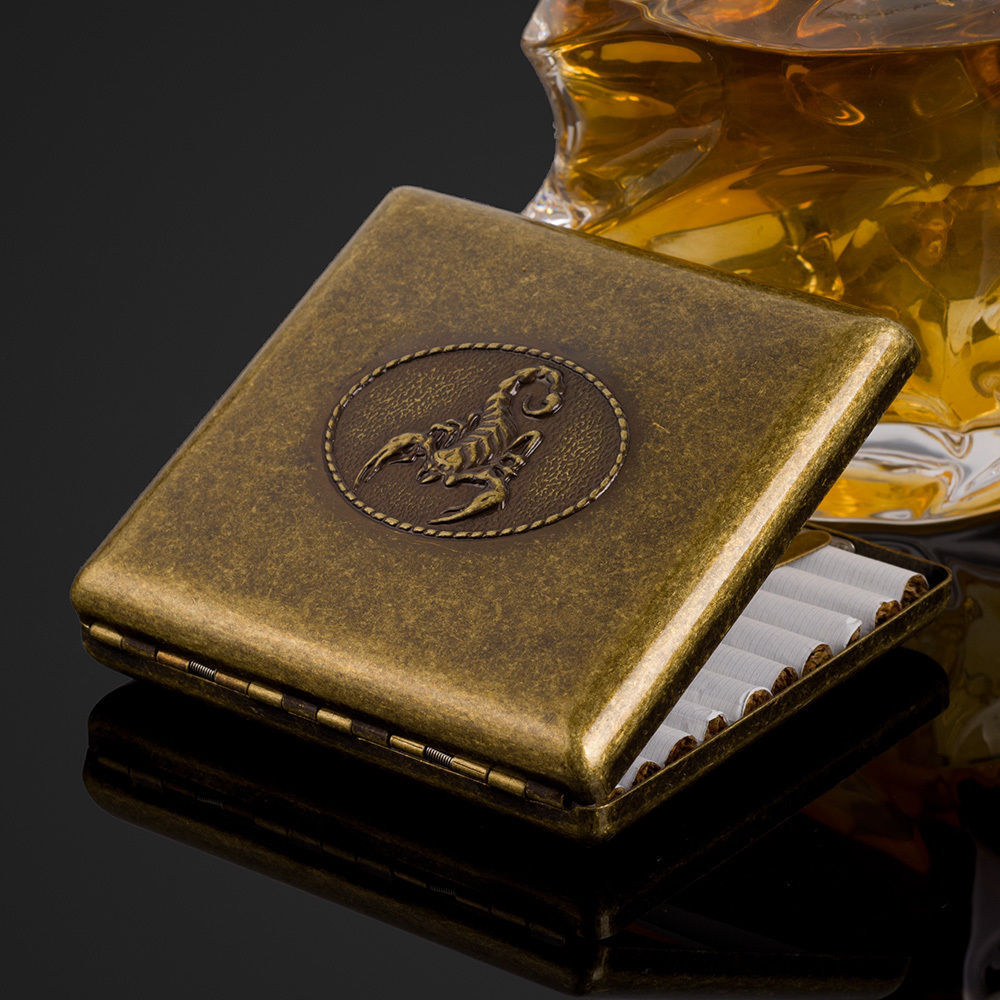 New Bronzy Scorpion Design Pure Copper Metal Cigarette Case Holds 20 cigarettes