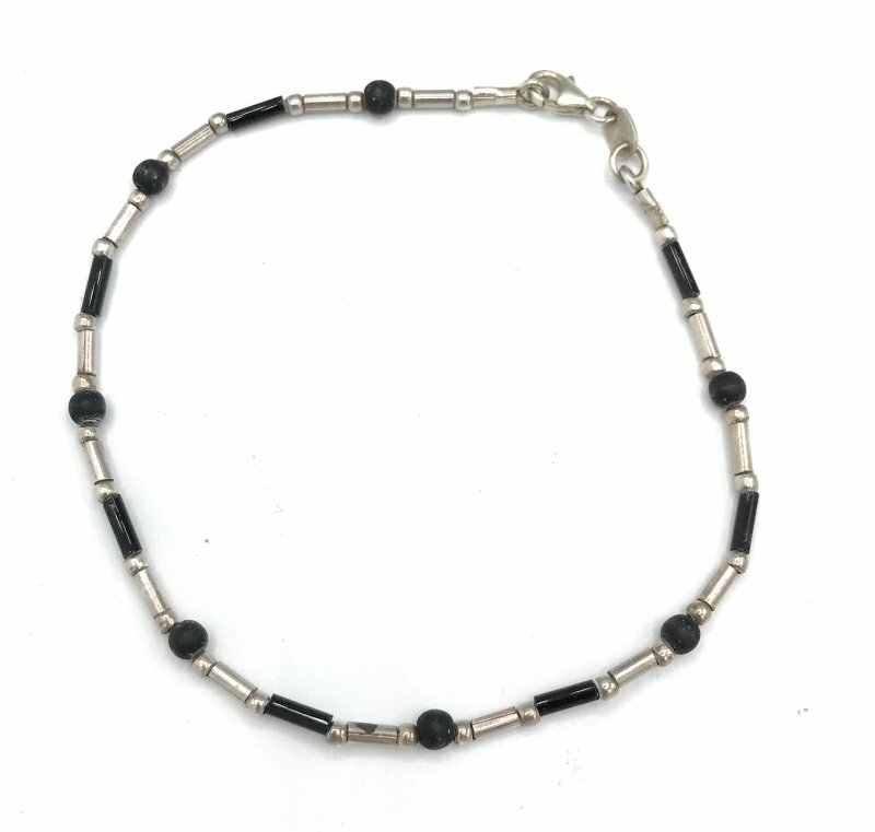 SILPADA STERLING SILVER ARTISAN Black Beaded Ankle Bracelet A1480