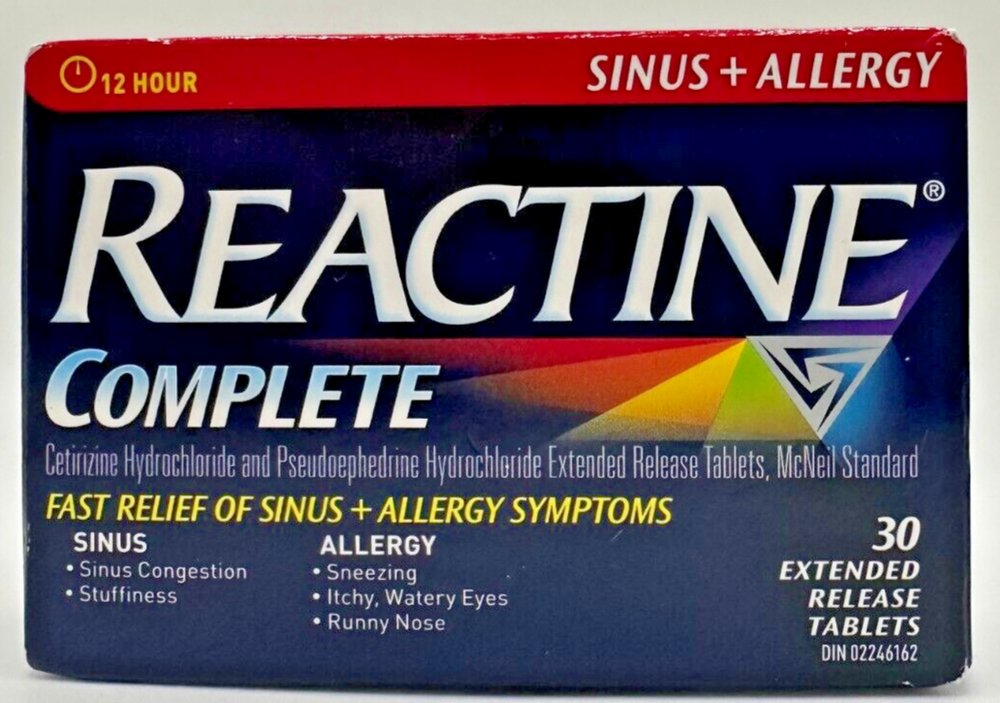NEW Reactine Sinus + Allergy complete Fast Relief of Sinus + Allergy 30 tablets