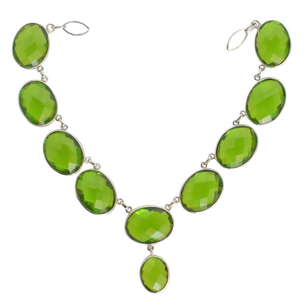925 Sterling Silver Green Quartz Gemstone Statement Necklace Fine Jewelry Gift