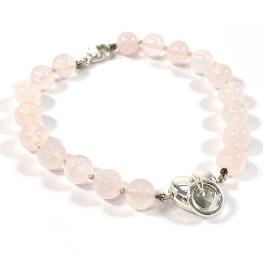 TIFFANY&Co Authentic 925 Silver Rose Quartz Pink Heart Knock Bracelet