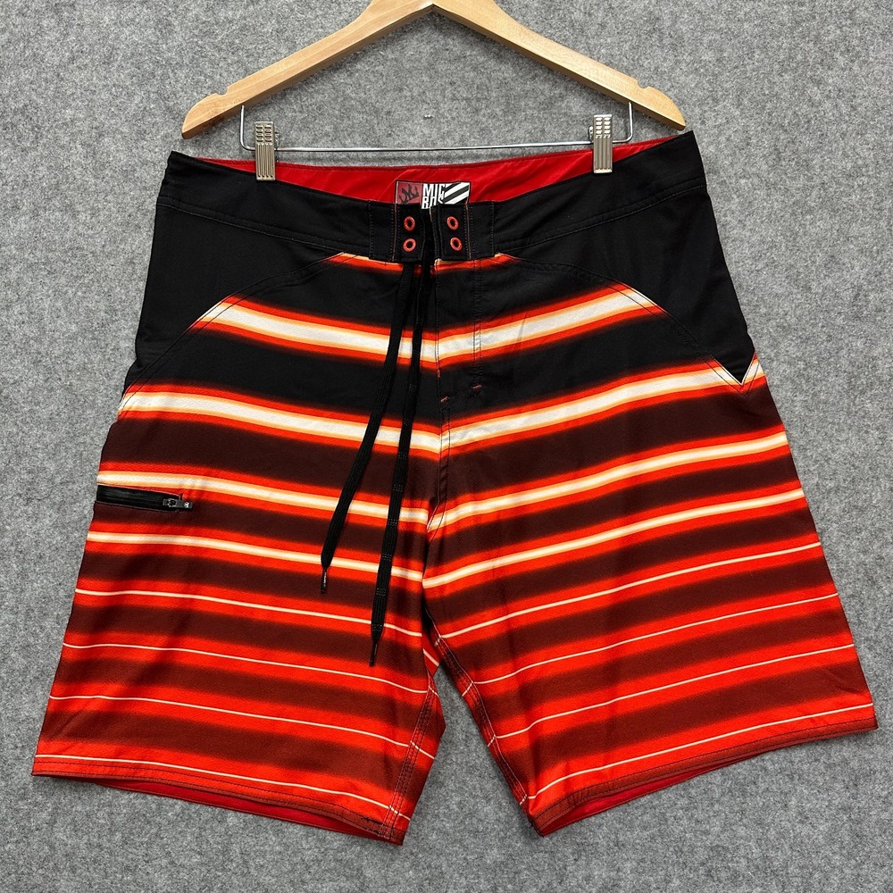 Micros Board Shorts Mens Size 36 NWT Back Red White Stripes Key Loop Surf Swim