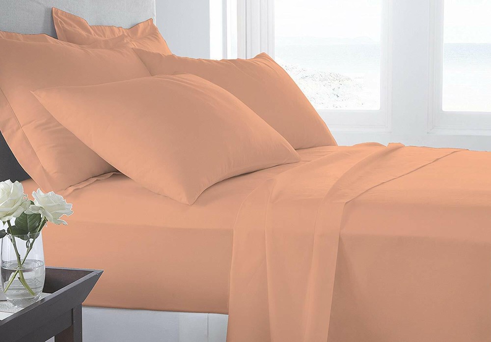 6 Piece Hotel Luxury Soft 100% Cotton bed sheets set 24'' deep 800 TC King Peach
