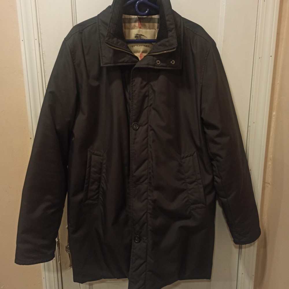 Burberry men's black puffer parka lining long coat SZ XL