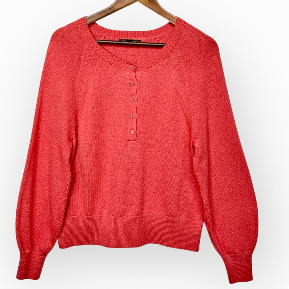 Banana Republic Women's Pink Long Sleeve Raglan Henley Sweater Size M