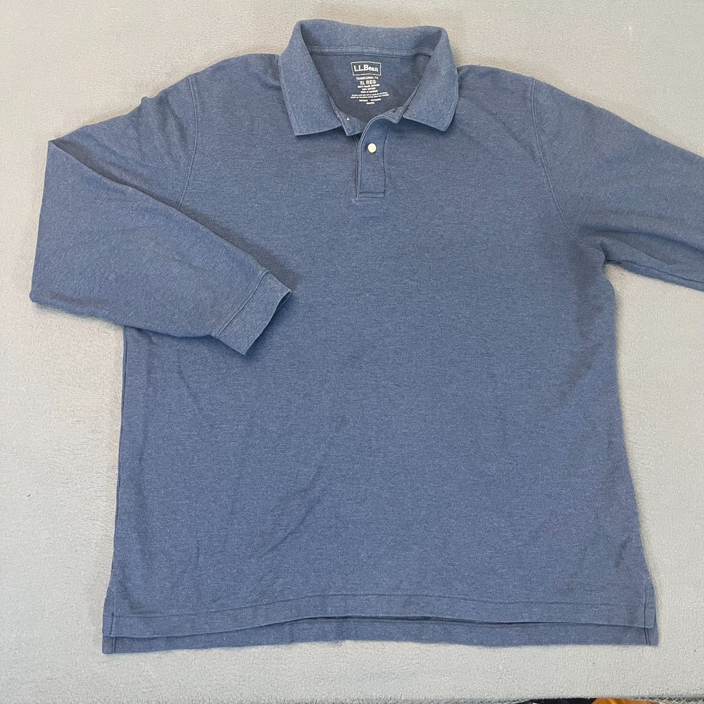 LL Bean Polo Shirt Mens XL Reg Blue Traditional Fit 100% Cotton Casual Golf