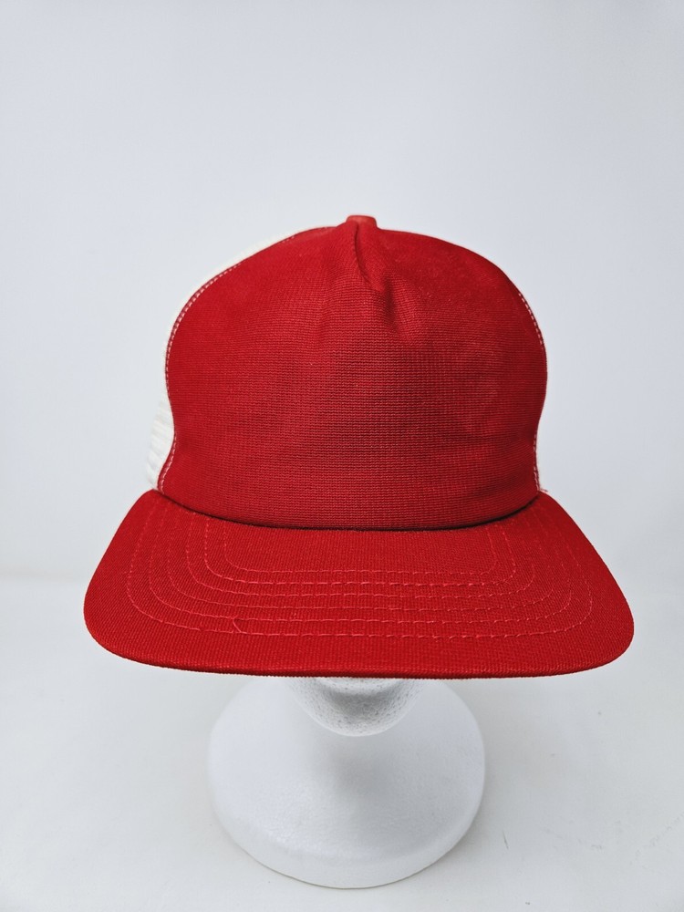 Vintage New Era 70s USA Made Red Mesh Black Trucker Hat FAST SHIPPING