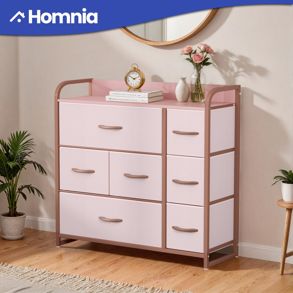 Rose Gold 7-Drawer Fabric Dresser Tower Organizer Bedside Cabinet