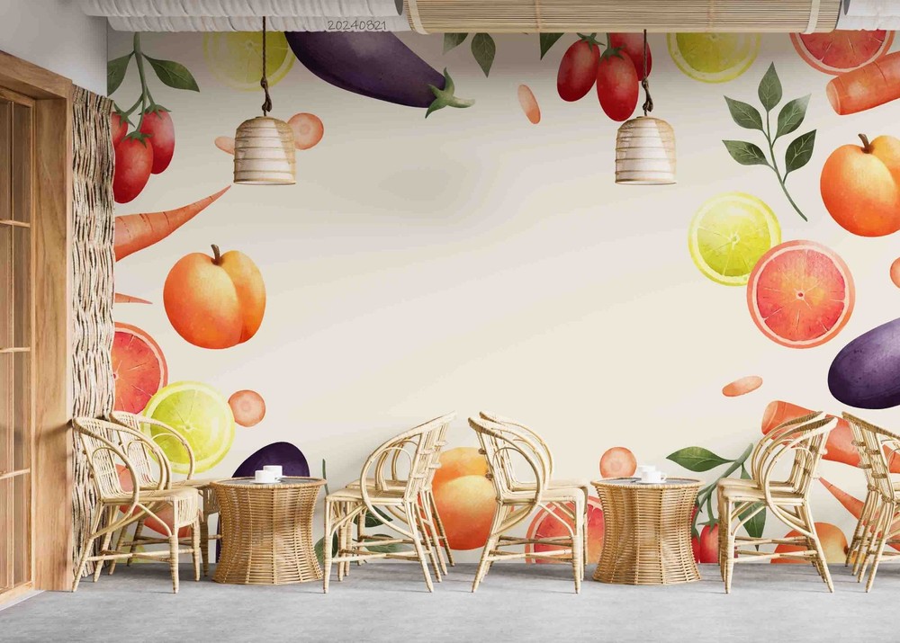 3D Fruit Vegetables Watercolor Wall Murals Wallpaper Murals Wall Sticker