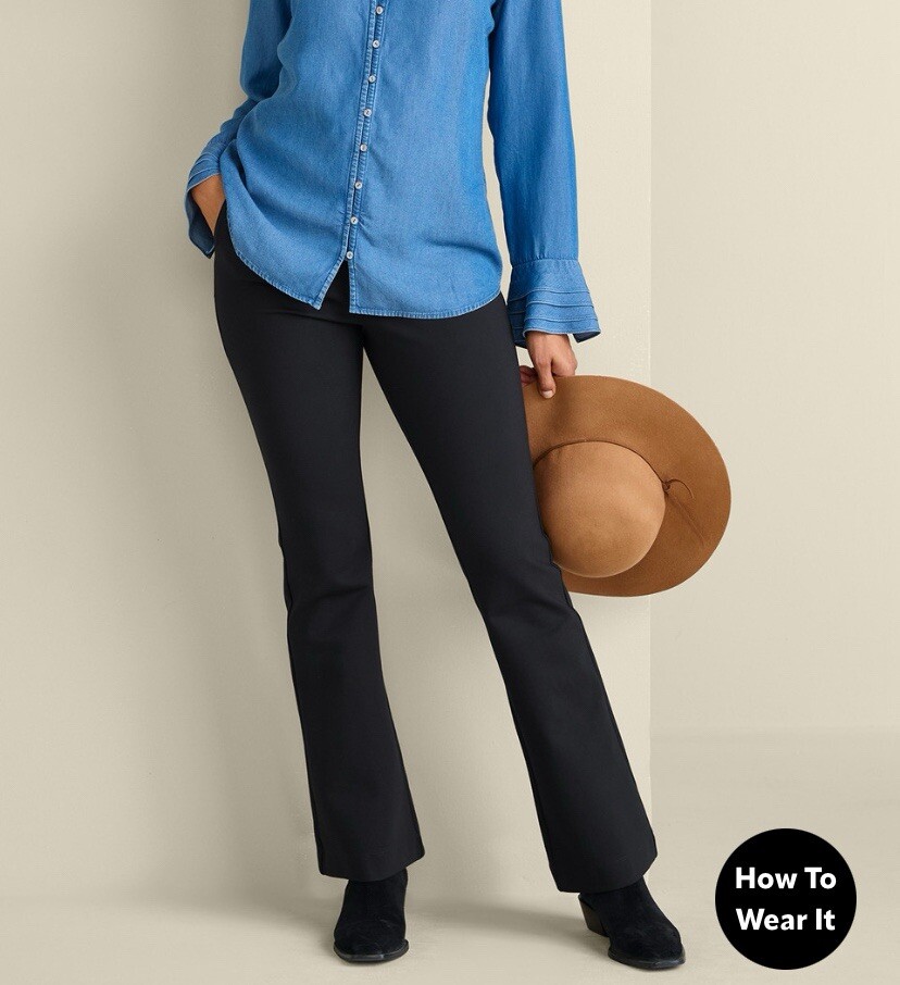 Soft Surroundings Womens Ponte Bootcut Pants Black Pull On Soft Sz M Petite