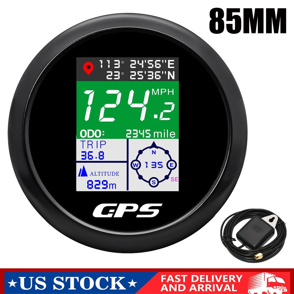 85mm Universal Digital GPS Speedometer Odometer LCD Display for Car Boat US Model