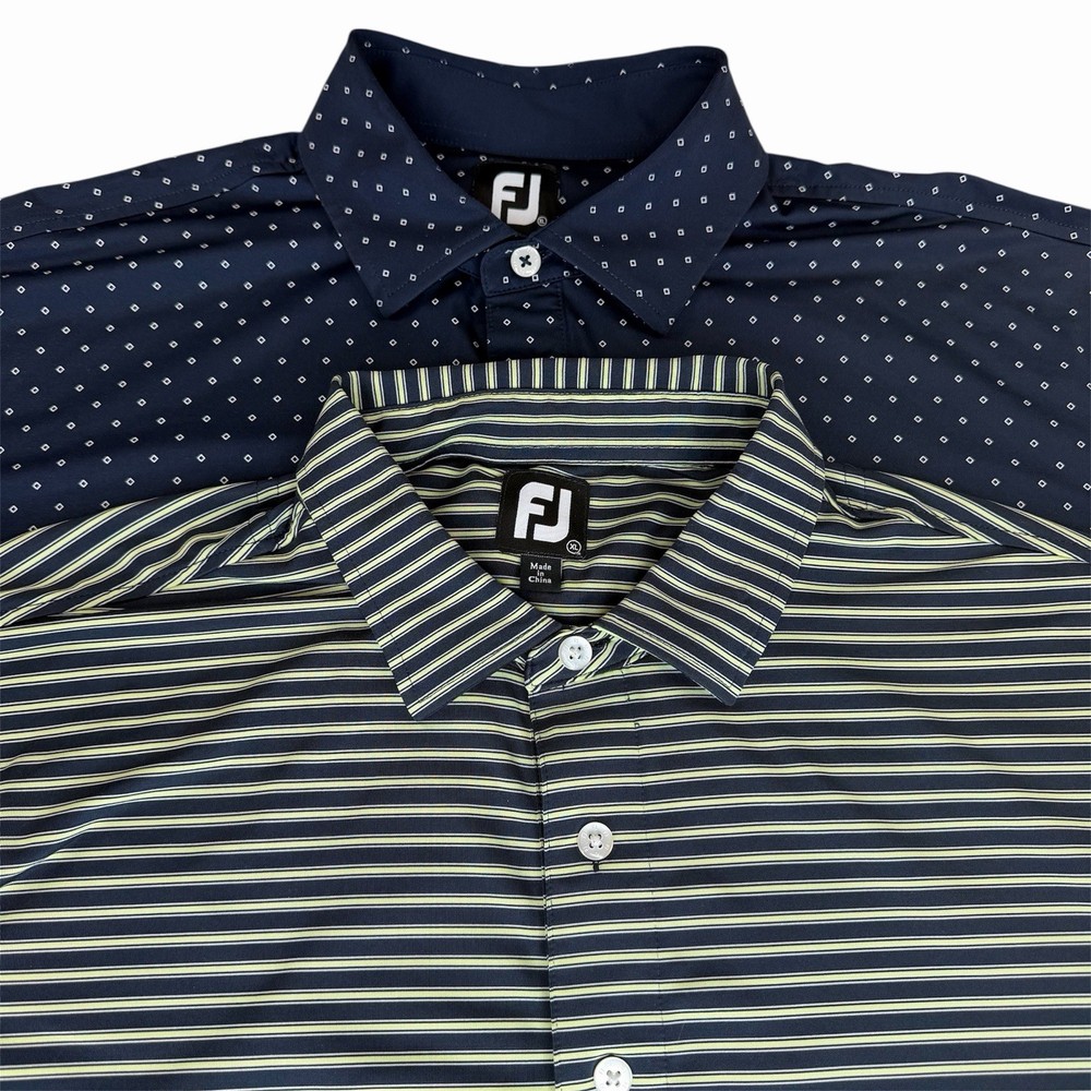 FootJoy Lot Of 2 Men’s Performance Golf Polo Shirts XL All Over Print & Stripes
