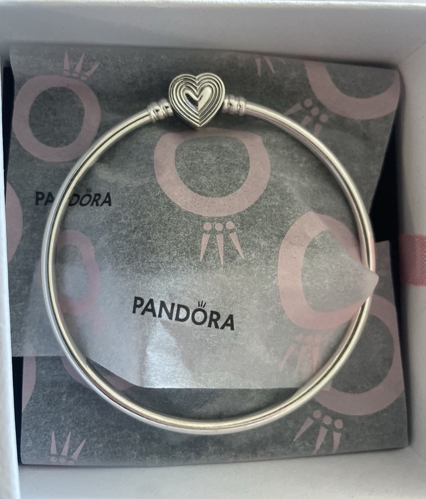 PANDORA 925 Radiating Heart Clasp Bangle Bracelet New Genuine Authentic