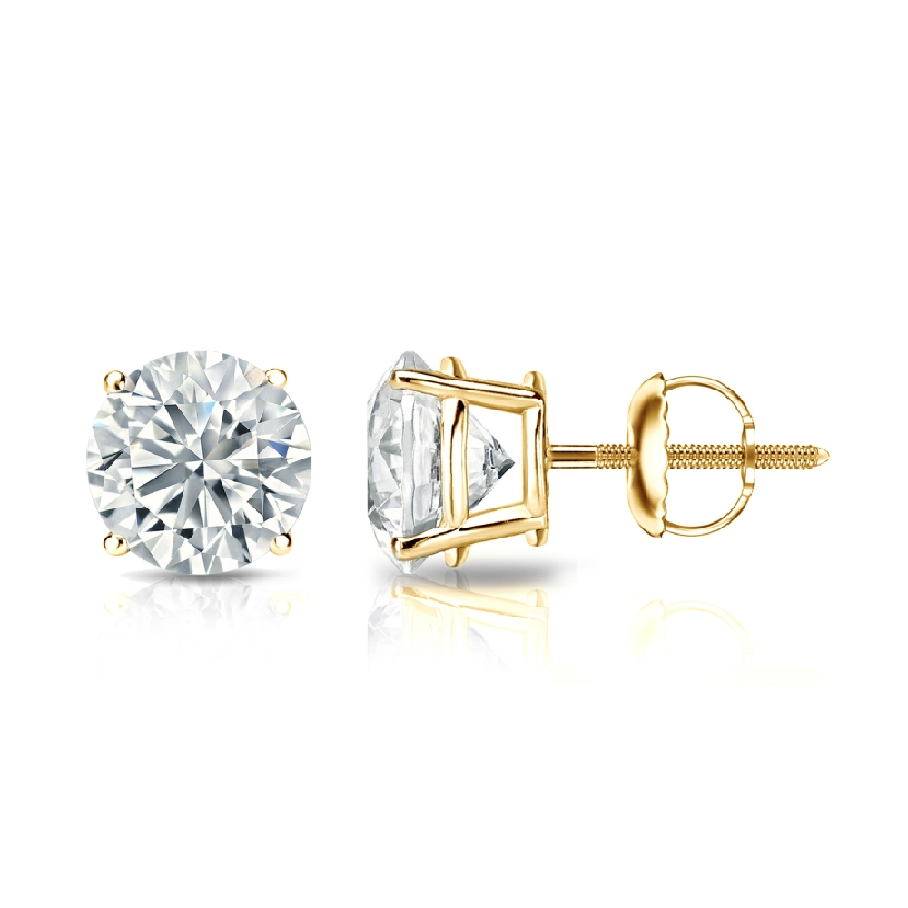 IGI Lab Created 2.00 Ct Round Cut Diamond Stud Earrings 18K Yellow Gold