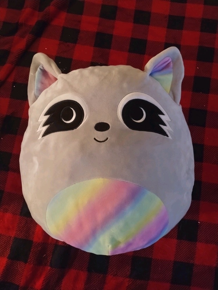 NWT Squishmallows 16” Max the Raccoon with Rainbow Belly and Ears 2021 #593