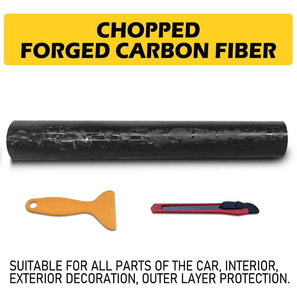 24K Chopped Gloss Forged Carbon Fiber Vinyl Black Car Wrap Sticker Decal NEW