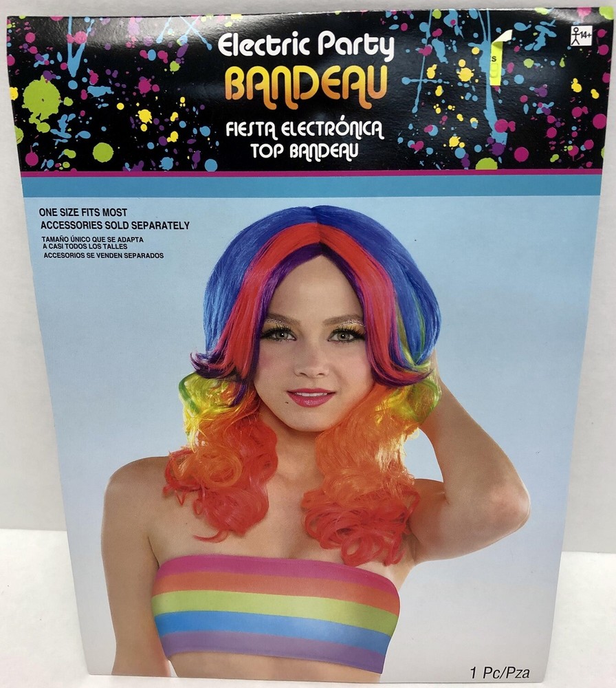 Electric Party Bandeau Top Rainbow Fancy Dress Halloween Adult Costume Accessory