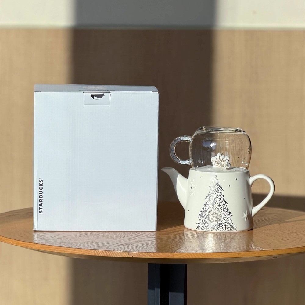 2025 China Starbucks Xmas Snow Wonderland 17oz Ceramic Teapot Glass Cup Group