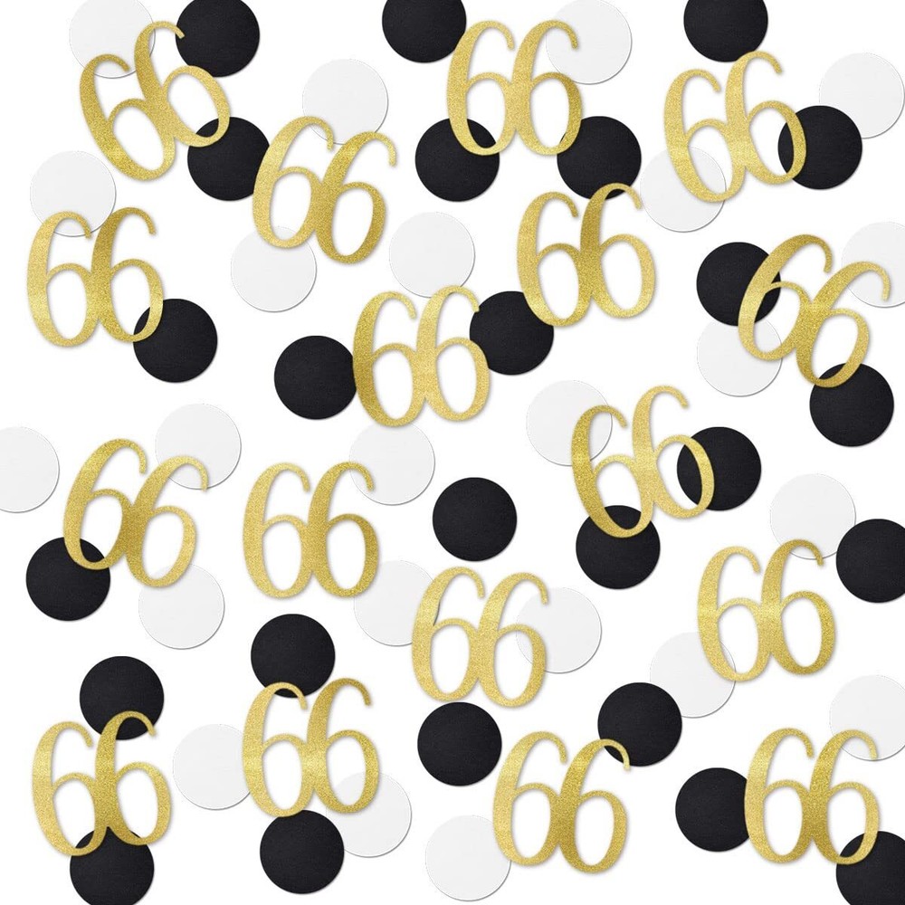 200pcs Gold Glitter 66 Confetti 66th Birthday Number Anniversary Party Decor