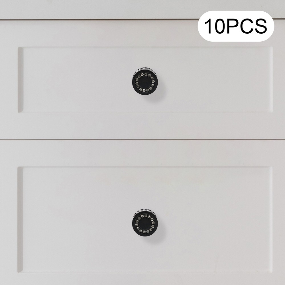 Set of 10 Black Cabinet Knobs for Kitchen Drawers and Dresser Handles