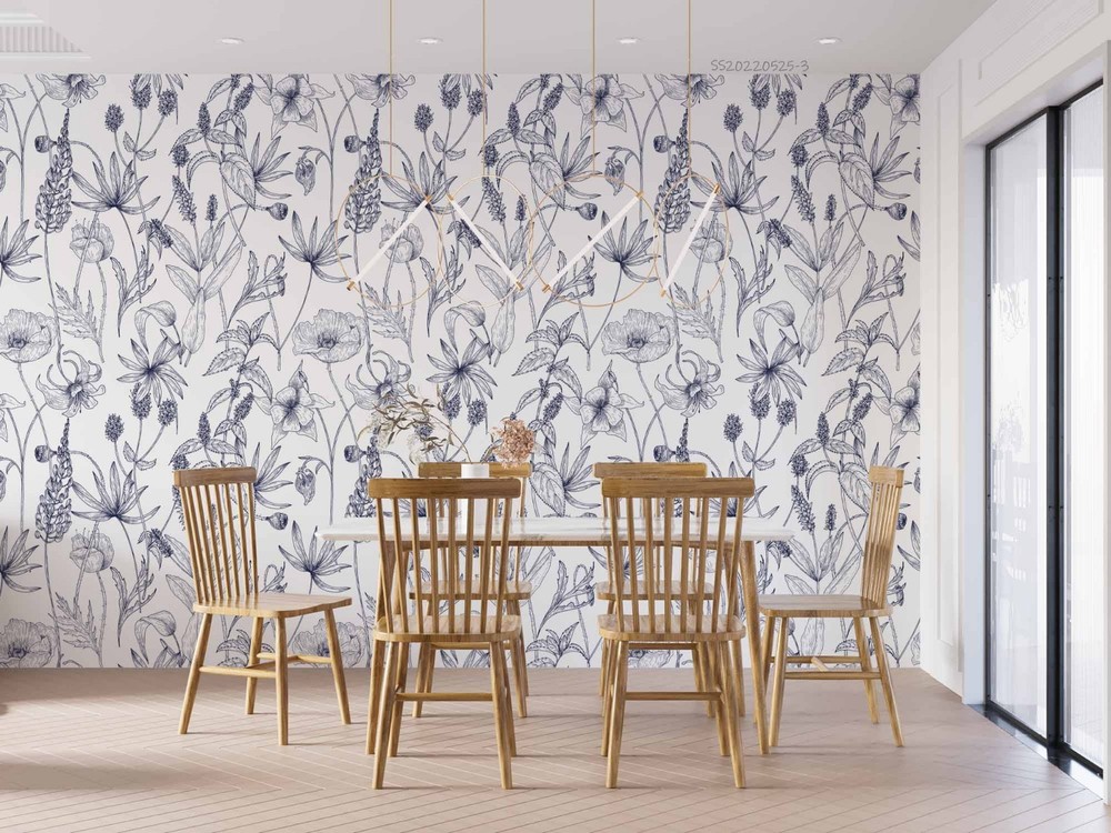 3D Hand Drawn Flowers Pattern Wall Murals Wallpaper Murals Wall Sticker