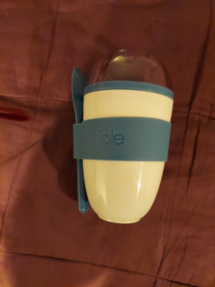 Joie Yogurt On The Go Navy Blue Double Walled Container With Spoon Snack Cup