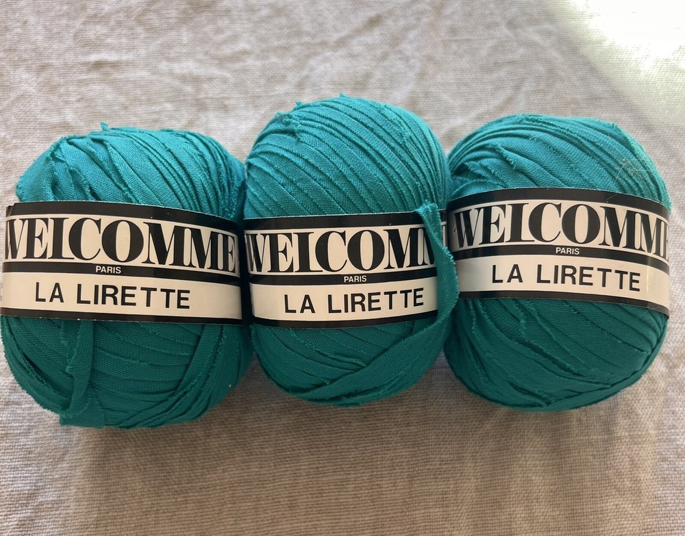 3 Balls Welcomme La Lirette Ribbon Tape Yarn in Turquoise 100% Cotton Rare Discontinued