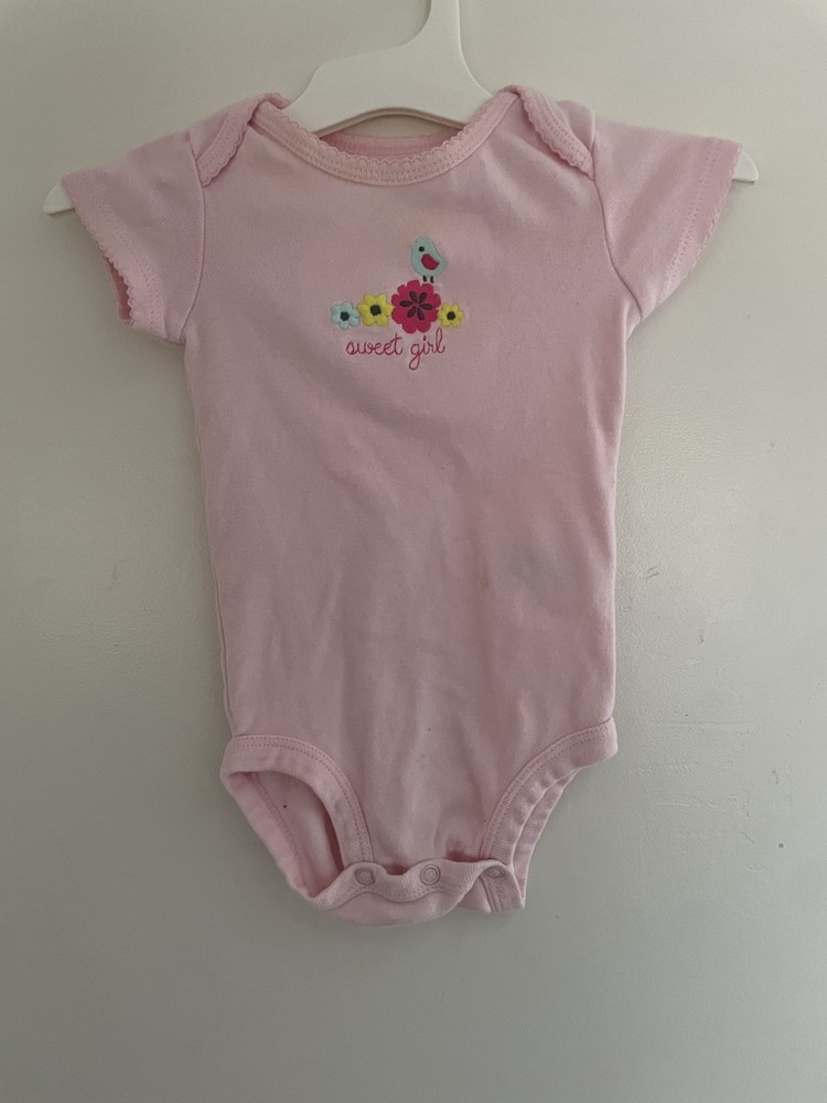 Carter's Baby Girls Embroidered Floral Bird Cotton Short Sleeve Bodysuit Pink 6M