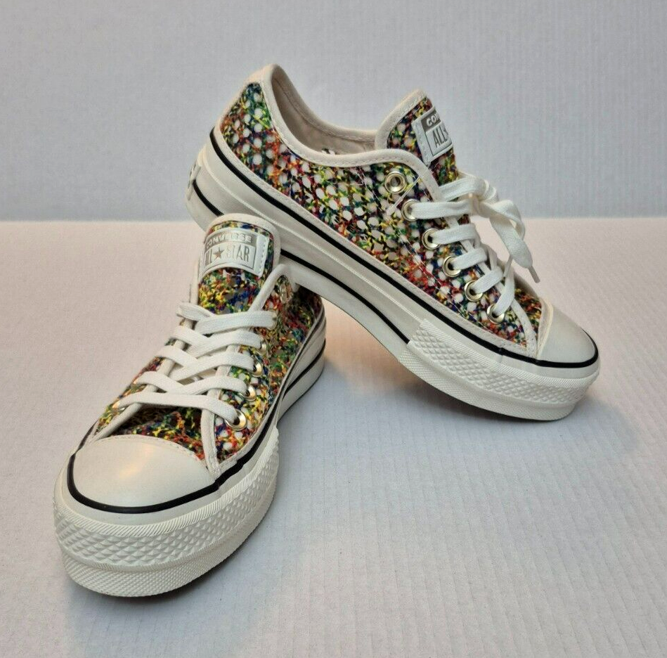 Converse Chuck Taylor All Star Lift Ox Multicolor Rainbow Platform Shoes - NWoB