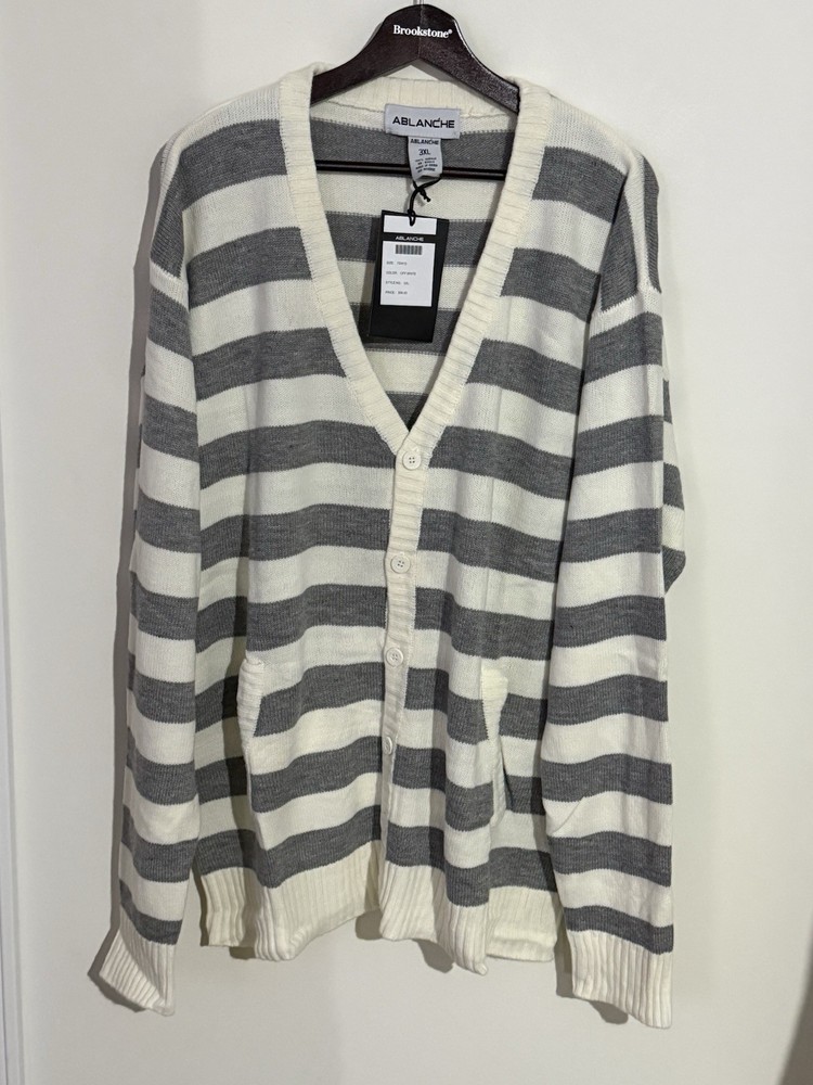 Ablanche Pocketed Striped Cardigan Sweater Mens Size 3XL Off White Deadstock NWT
