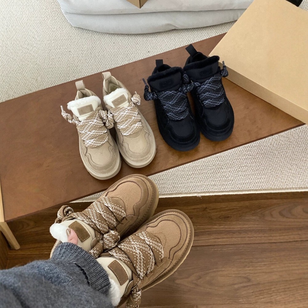 3 Colors UGG Brand Lowmel Sand Brown Suede Sheepskin Trainers Women's Warm Shoes