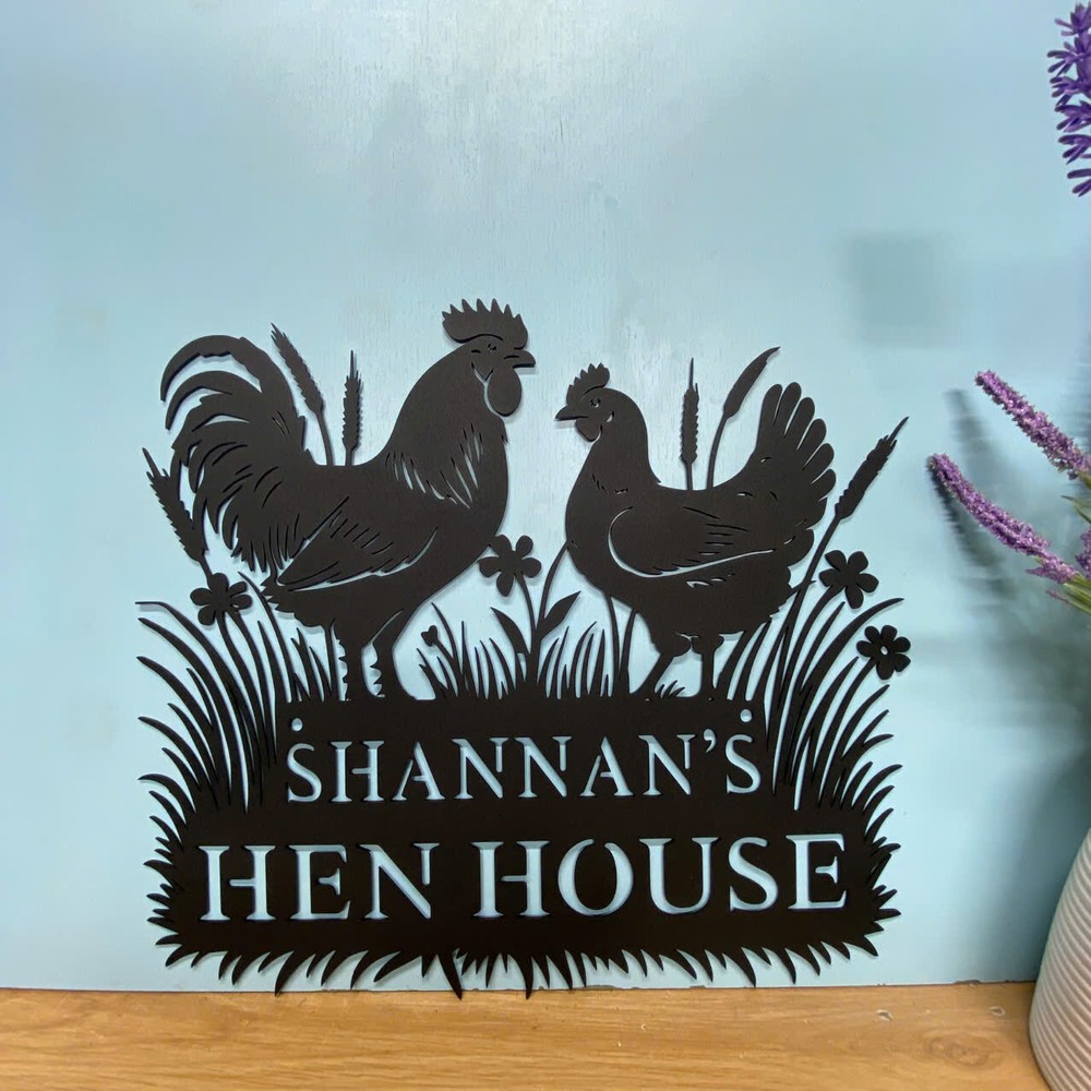 Custom Farmhouse Metal Chicken Coop Sign with Personalized Name - Rustic Farm Decor