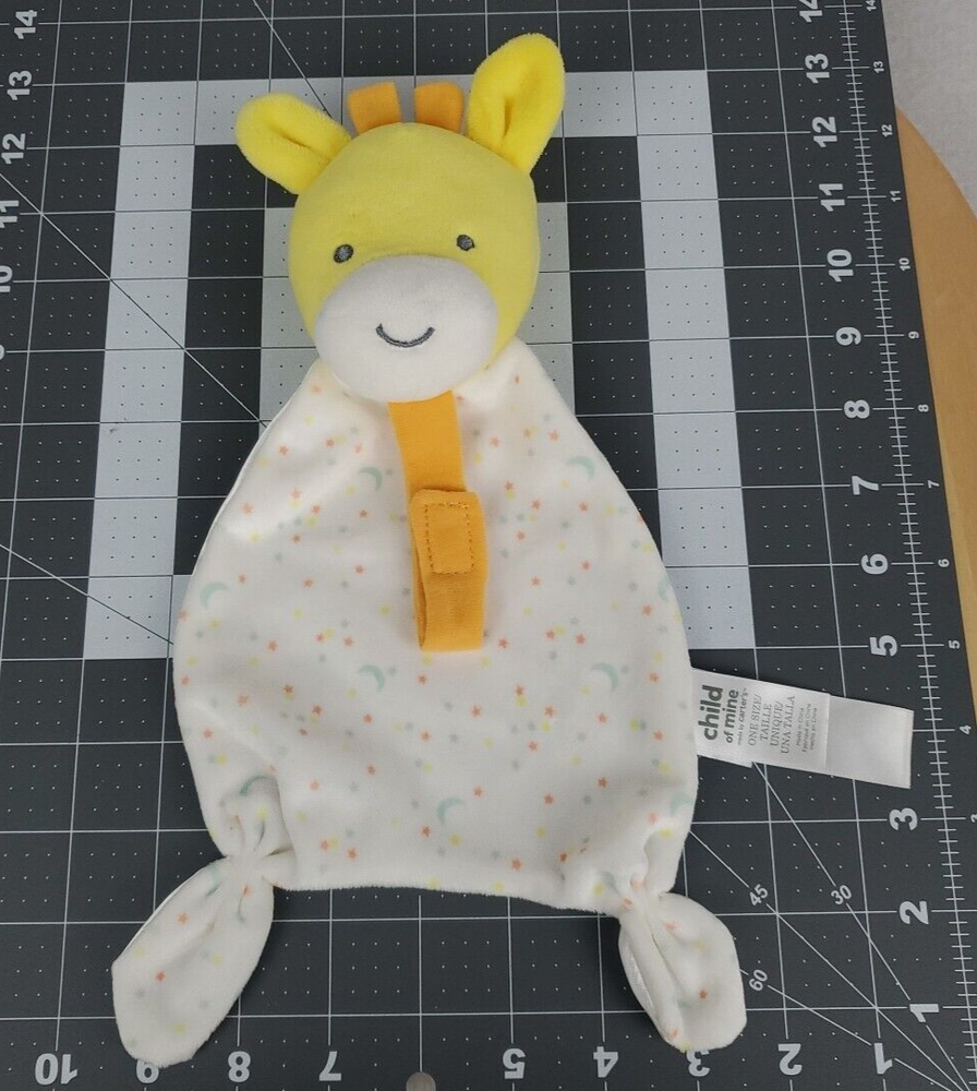 Child of Mine Carter's Giraffe Pacifier Rattle Lovey Yellow Satin Moon Stars