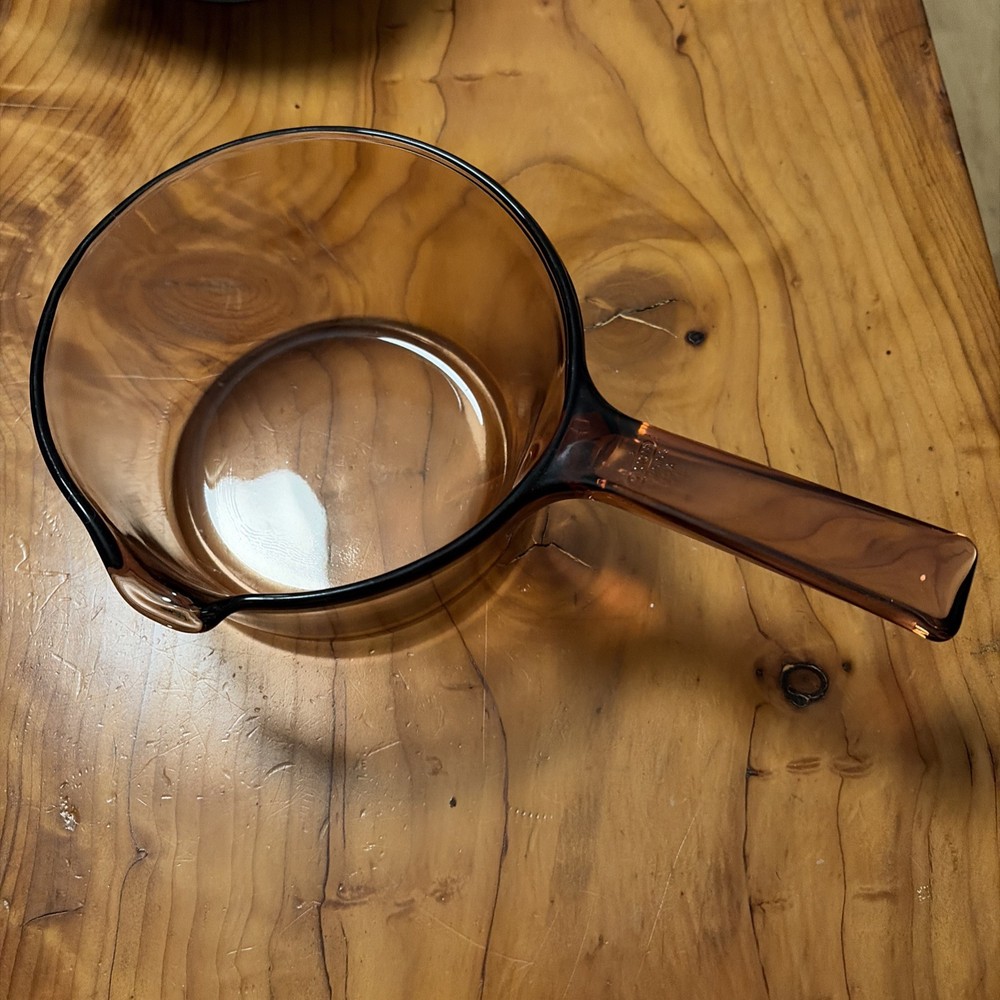 Vintage Corning Amber Vision Ware .7 Liter Sauce Pan Pot with Spout No Lid