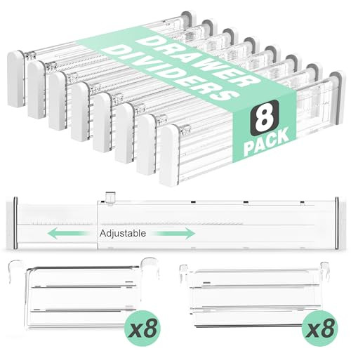 Expandable Drawer Dividers, Clear Drawer Organizers for Utensils, Clothes wit...