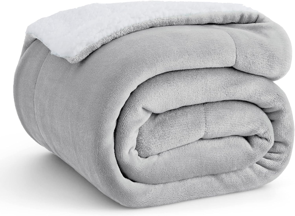 Thick Light Grey Sherpa Fleece Winter Throw Blanket 50x60 for Ultimate Coziness