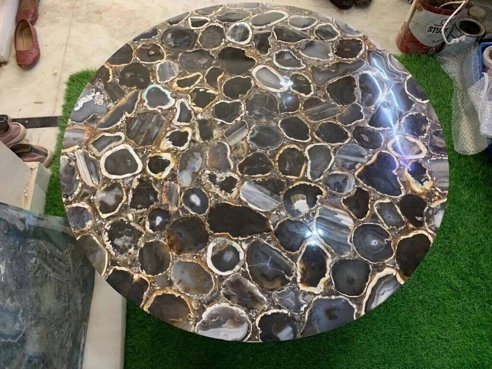 30x30 Handmade Natural Wild Agate Round Coffee Table Top for Stylish Decor