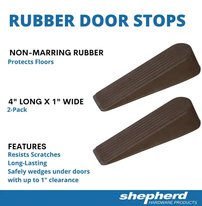 Door Stop Rubber / Doors Stopper Wedges Heavy Duty Brown Reduce Scratches 2-Pack